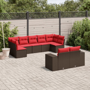 vidaXL 9-delige tuinbankset met kussens, bruin polyrotan