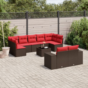 vidaXL 10-delige tuinbankset met kussens, bruin polyrotan