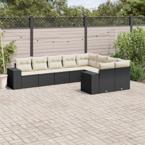 vidaXL 9-delige Loungeset met kussens poly rattan zwart