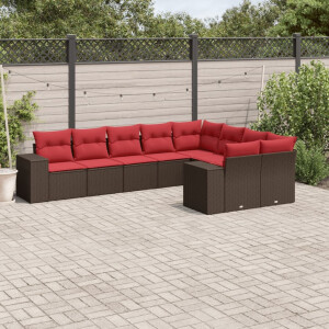 vidaXL 9-delige tuinbankset met kussens, bruin polyrotan