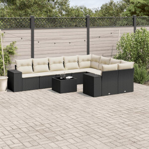 vidaXL 10-delige Loungeset met kussens poly rattan zwart