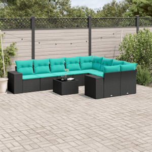 vidaXL 10-delige tuinbankset met kussens van zwart polyrotan