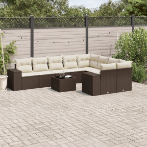 vidaXL 10-delige Loungeset met kussens poly rattan bruin