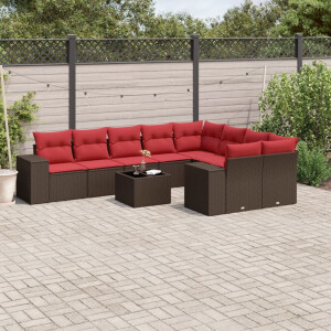 vidaXL 10-delige tuinbankset met kussens, bruin polyrotan