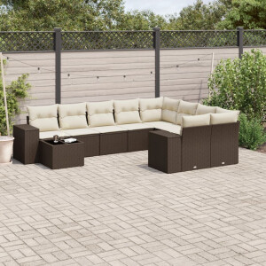vidaXL 10-delige Loungeset met kussens poly rattan bruin