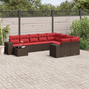 vidaXL 10-delige tuinbankset met kussens, bruin polyrotan