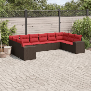 vidaXL 10-delige tuinbankset met kussens, bruin polyrotan
