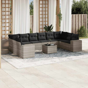 vidaXL 11-delige Loungeset met kussens poly rattan lichtgrijs
