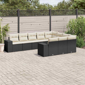 vidaXL 10-delige Loungeset met kussens poly rattan zwart