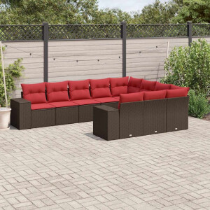 vidaXL 10-delige tuinbankset met kussens, bruin polyrotan