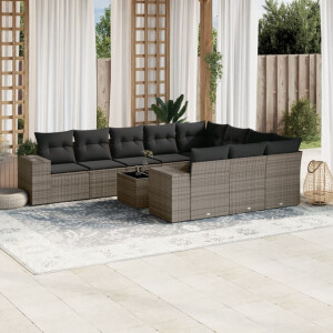vidaXL 11-delige Loungeset met kussens poly rattan grijs
