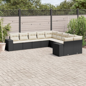 vidaXL 10-delige Loungeset met kussens poly rattan zwart