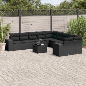 vidaXL 11-delige Loungeset met kussens poly rattan zwart