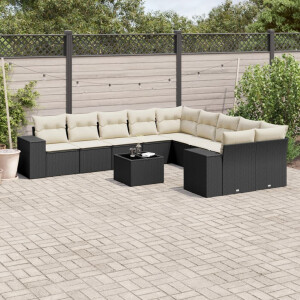 vidaXL 11-delige Loungeset met kussens poly rattan zwart