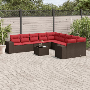 vidaXL 11-delige tuinbankset met kussens, bruin polyrotan