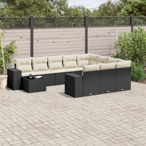 vidaXL 11-delige Loungeset met kussens poly rattan zwart