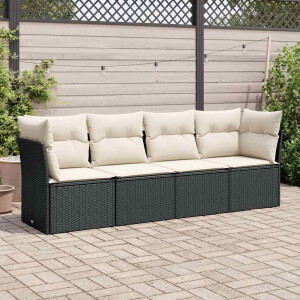 vidaXL 4-delige Loungeset met kussens poly rattan zwart