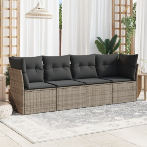vidaXL 4-delige Loungeset met kussens poly rattan grijs