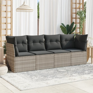 vidaXL 4-delige Loungeset met kussens poly rattan lichtgrijs