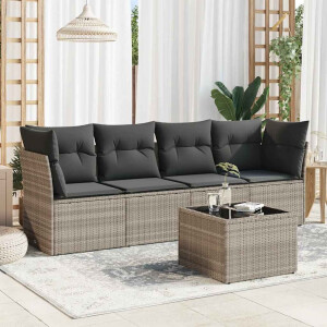 vidaXL 5-delige Loungeset met kussens poly rattan lichtgrijs