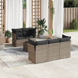 vidaXL 6-delige Loungeset met kussens poly rattan grijs