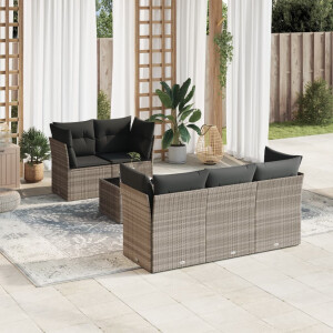 vidaXL 6-delige Loungeset met kussens poly rattan lichtgrijs