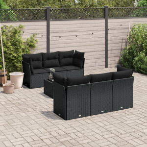vidaXL 7-delige Loungeset met kussens poly rattan zwart