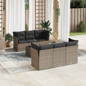 vidaXL 7-delige Loungeset met kussens poly rattan grijs