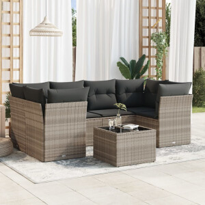 vidaXL 7-delige Loungeset met kussens poly rattan lichtgrijs
