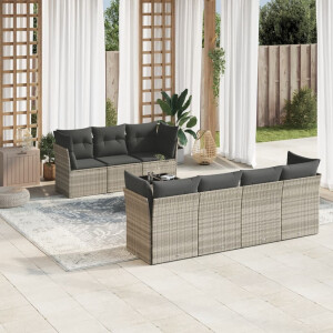 vidaXL 8-delige Loungeset met kussens poly rattan lichtgrijs