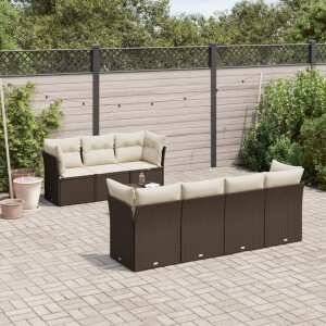 vidaXL 8-delige Loungeset met kussens poly rattan bruin