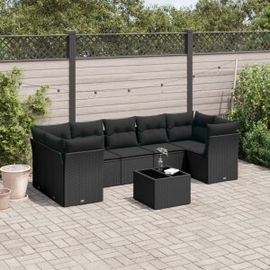 vidaXL 8-delige Loungeset met kussens poly rattan zwart