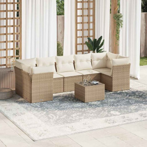 vidaXL 8-delige Loungeset met kussens poly rattan beige