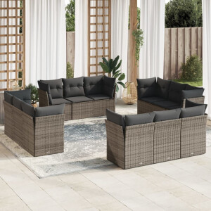 vidaXL 12-delige Loungeset met kussens poly rattan grijs