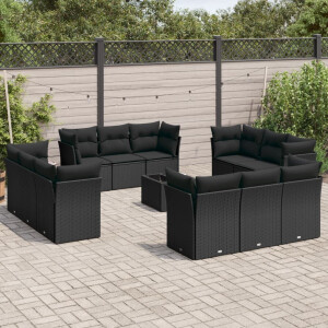vidaXL 13-delige Loungeset met kussens poly rattan zwart