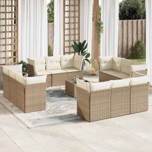 vidaXL 13-delige Loungeset met kussens poly rattan beige
