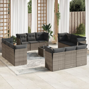 vidaXL 13-delige Loungeset met kussens poly rattan grijs