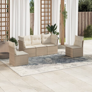vidaXL 5-delige Loungeset met kussens poly rattan beige