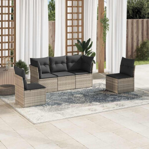 vidaXL 5-delige Loungeset met kussens poly rattan lichtgrijs