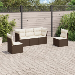 vidaXL 5-delige Loungeset met kussens poly rattan bruin