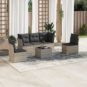 vidaXL 6-delige Loungeset met kussens poly rattan lichtgrijs