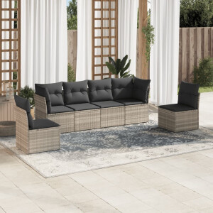 vidaXL 6-delige Loungeset met kussens poly rattan lichtgrijs
