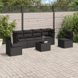 vidaXL 7-delige Loungeset met kussens poly rattan zwart