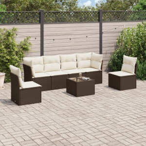 vidaXL 7-delige Loungeset met kussens poly rattan bruin