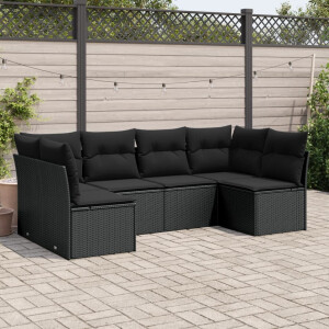 vidaXL 6-delige Loungeset met kussens poly rattan zwart