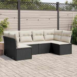 vidaXL 6-delige Loungeset met kussens poly rattan zwart