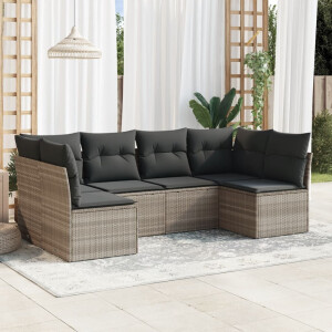 vidaXL 6-delige Loungeset met kussens poly rattan lichtgrijs