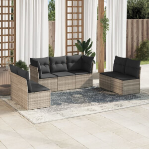 vidaXL 7-delige Loungeset met kussens poly rattan lichtgrijs