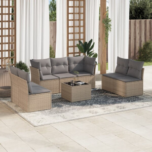 vidaXL 8-delige Loungeset met kussens poly rattan beige