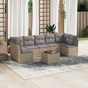 vidaXL 8-delige Loungeset met kussens poly rattan beige